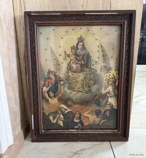 Старинная литография Дева Мария Кармельская