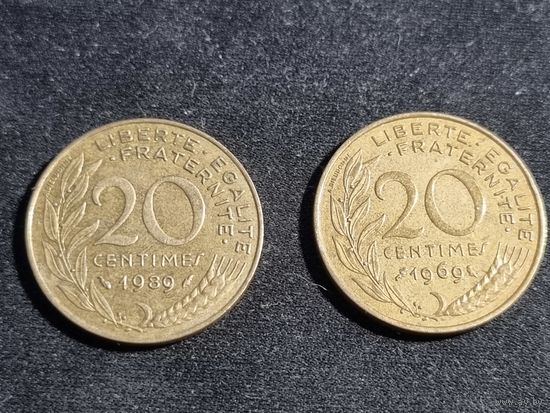Франция 20 сантимов 1989 и 1969