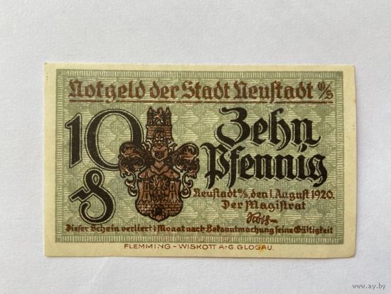 Нотгельд 10 пфеннигов Ньюштадт. Веймарская республика - 1602