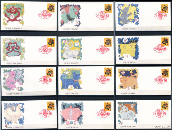 Китай - 1988г. - новогодние тематические конверты, FDC/КПД - 12 конвертов с гашением первого дня - . #3-WB--CP-8