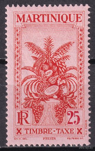 50.FrK. Франция. Колонии. Мартиника. Доплатные марки. Фрукты. 1933 г. 25C.  Mi.#15.