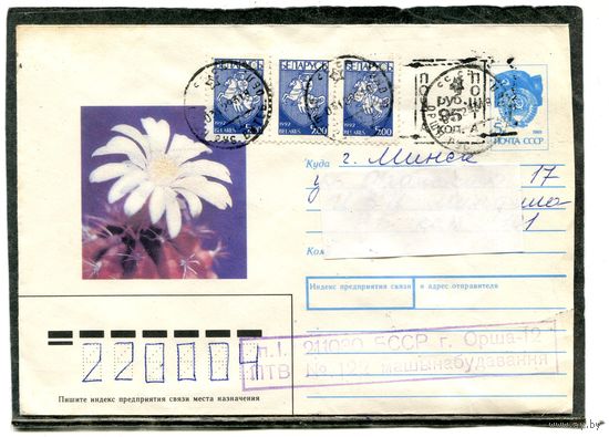 Беларусь. ХМК. Конверт п.п. Провизорий. Кактус. Штемпель Орша 1993