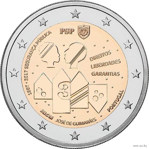 2 евро 2017 Португалия 150 лет полиции общественной безопасности UNC из ролла