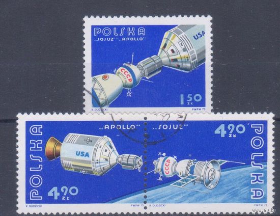 [386] Польша 1975. Космос СССР-США.Проект Союз-Аполлон. Гашеная серия.