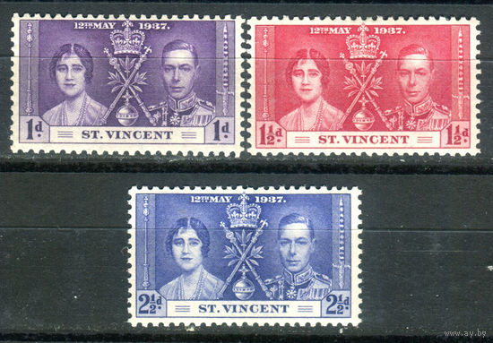 Британские колонии - Сент-Винсент - 1937г. - коронация короля Георга VI и королевы Елизаветы - 3 марки - полная серия, MLH, MH [Mi 116-118]. #2-Bc-D-KS-4