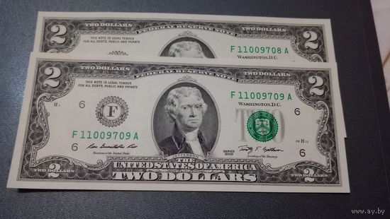 США 2 доллара 2009 F Джорджия лот 2штуки unc
