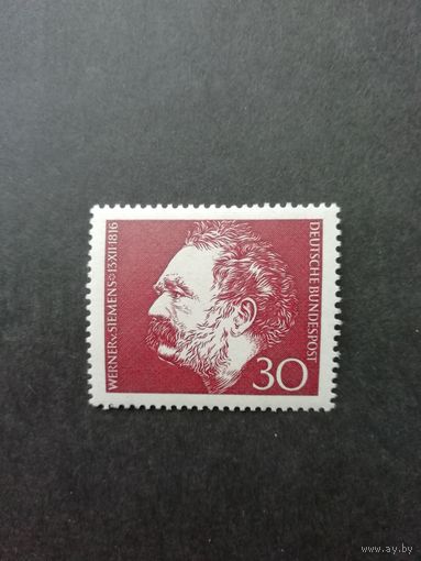 ФРГ 1966 Марка "150 лет со дня рождения Вернера фон Сименса" (чистая**) Мi.528 каталог 0.30 евро