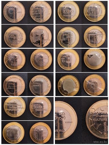 Словения 3 евро, 2011-2025 (11 монет одним лотом).