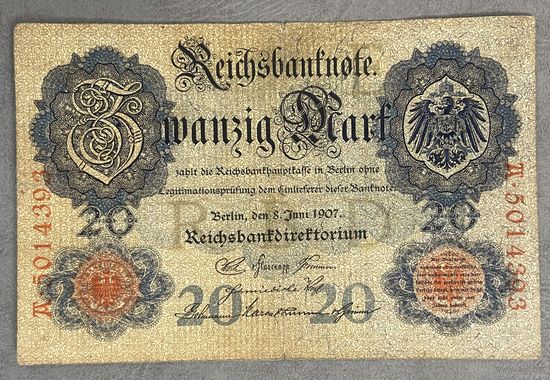 Банкнота 20 марок 1907 год. Германская империя.