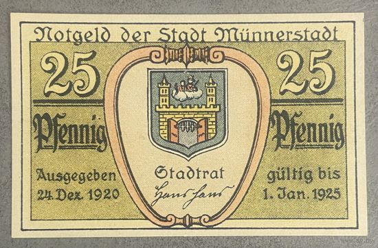 Нотгельд , 25 пфеннигов, Мюннерштадт  1920 год. Веймарская республика