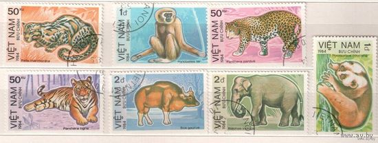 Звери. Серия 7 марок, 1984г.,гаш. Вьетнам.