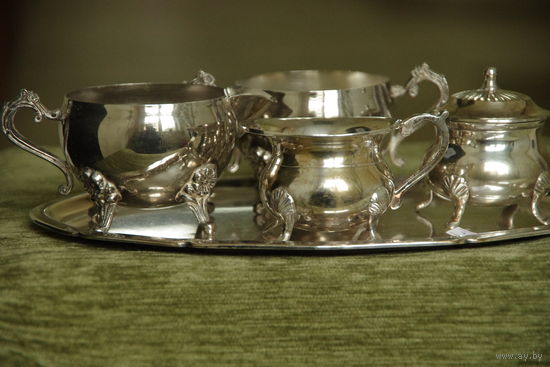 Набор ( серебрение )5 предметов  ( поднос 18 х 26 см )
