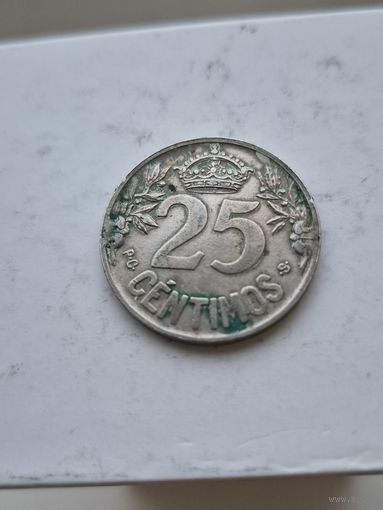 25 сентимо 1925 года Испания. Монета не чищена. 45269