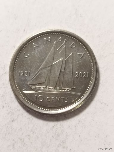 Канада 10 центов "100 летний юбилей -Bluenose" 2021