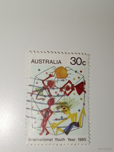 Австралия год 1985.  Международный год молодежи, отражающий темы мира, единства и счастья.