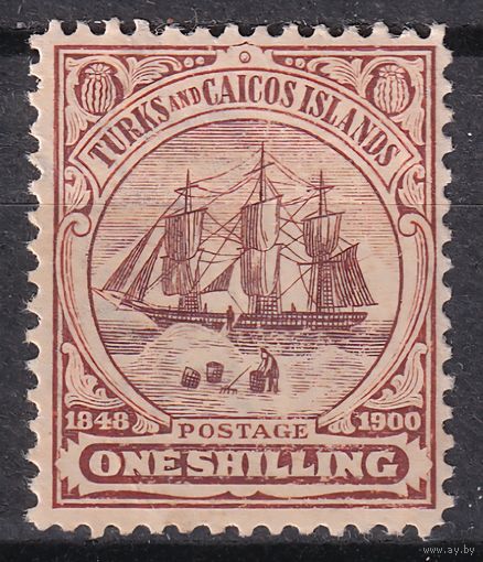 75.BrK. Великобритания. Колонии. Теркс и Кайкос. Парусник. Стандарт. 1 Sh. 1900 г. Mi.#40.