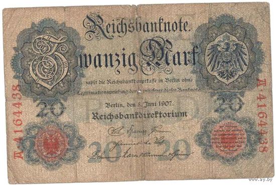 Германия 1907 г. 20 марок. Редкий год