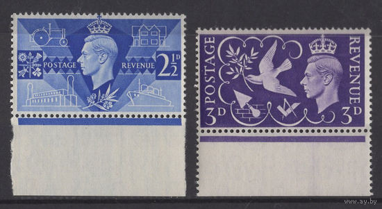 Великобритания 1946 ** Победа Георг VI, серия 2 марки с нижним полем