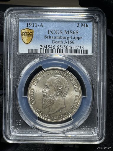 3 марки 1911 Шаумбург Липпе Германия PCGS MS65