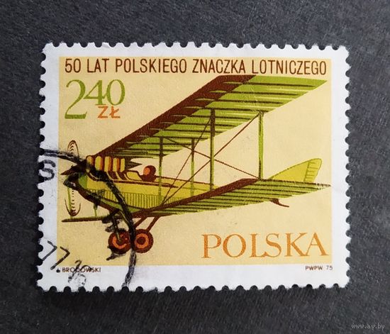 Марка Польша 1975 год 50 лет польской авиапочте