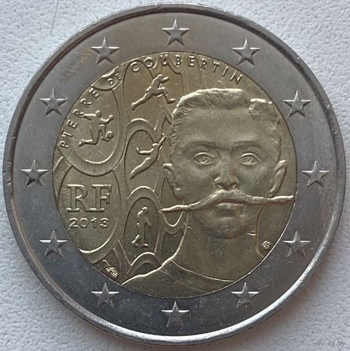 Франция 2 евро 2013 г. 150 лет со дня рождения Пьера де Кубертена