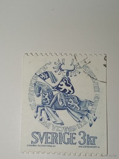 Марка Швеция 1976 год  с изображением средневековой печати герцога Эрика Магнуссона.
