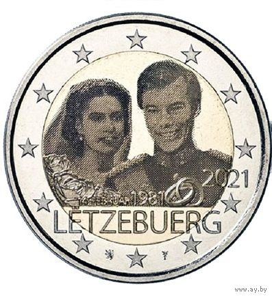 2 Евро Люксембург 2021  40 лет свадьбы Великого герцога Анри и Марии. Фото UNC из ролла