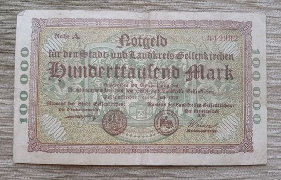 Werty71 Германия 100000 марок 1923 банкнота Гроссгельд Гельзенкирхен