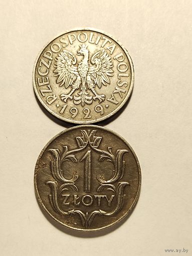 1 злотый 1929 г., без мц.