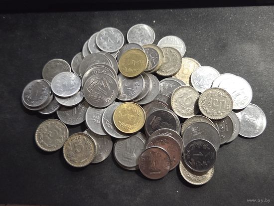 Индия монеты 1,2,5 рупий 63 шт