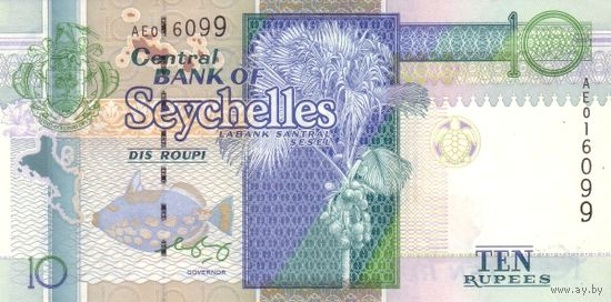 Сейшельские острова(Сейшелы) 10 рупий образца 1998-2008 года UNC p36b