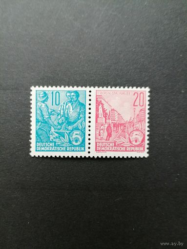 ГДР 1955 Сцепка горизонтальная из марок стандарта "Пятилетка" (чистая**) Mi. W5 453x+455х каталог 8.00 евро
