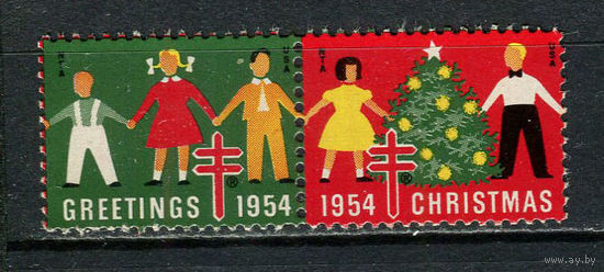 США - 1954 - Рождество и Новый год - сцепка - 2 виньетки. MNH.  (LOT Gс19)-T10P7