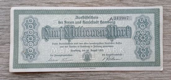 Werty71 Германия Веймар 5000000 марок 1923 банкнота 5 миллионов гроссгельд Гамбург