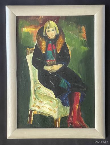 Щемелев Л.Д "Студентка", 1980г. Картон, масло. Размер с родной рамой 56х41,5см.