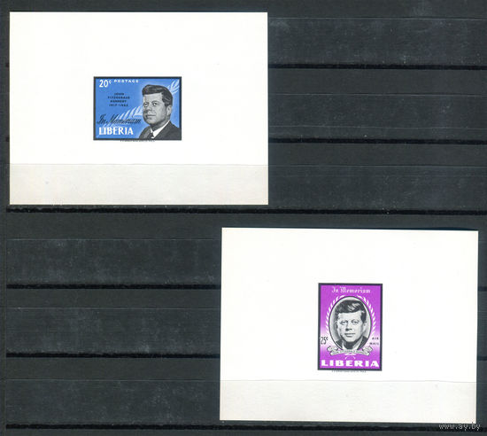 Либерия - 1964г. - Памяти Джона Кеннеди - полная серия, MNH, блок 20 с с маленькой точкой-повреждением клея [Mi 616-617] - 2 люкс блока