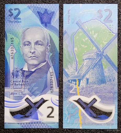 2 доллара Барбадос 2022 г. UNC (полимер)
