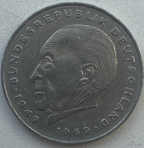 Германия 2 марки 1974 г. F. Конрад Аденауэр. 20 лет Федеративной Республике (1949-1969)