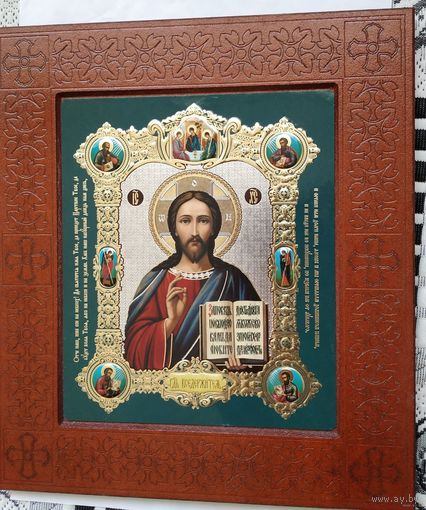 Икона. Спас Господь Вседержитель. Спаситель Иисус Христос. Пантократор. 26 х 23 см. Деревянная рама - Кедр