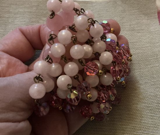 Брошь с подвесками Брызги Розовое стекло Англия 60-е