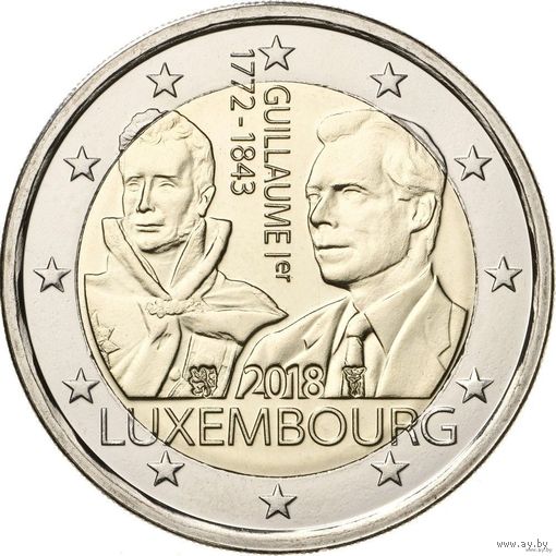 2 евро 2018 Люксембург 175 лет со дня смерти Гийома I  UNC из ролла
