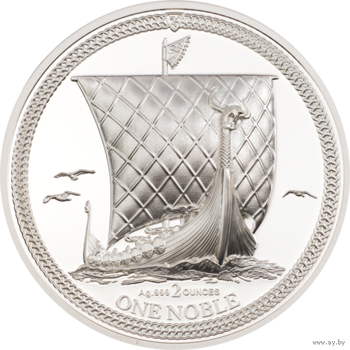 RARE Остров Мэн 1 Нобль 2022г. "Корабль". Пьедфорт. Монета в капсуле; подарочном футляре - сертификате; коробка. СЕРЕБРО 62,20гр.(2 oz).