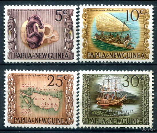 Британские колонии - Папуа Новая Гвинея - 1970г. - культура, корабли, карта - 4 марки - полная серия, чистые, без клея [Mi 171-174]. #3-WB-98-A-1