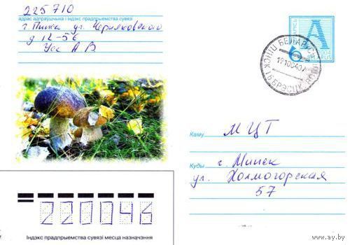 2004. Конверт, прошедший почту "Грибы, белые"