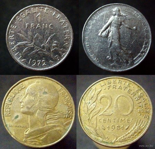 20 сантимов 1981, 1 франк 1972