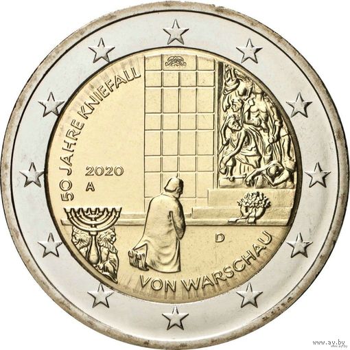2 евро 2020 Германия 50 лет Коленопреклонению в Варшаве дворы A G F D J UNC из ролла на выбор