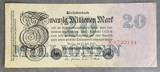 Банкнота 20 миллионов марок 1923 год. Веймарская республика