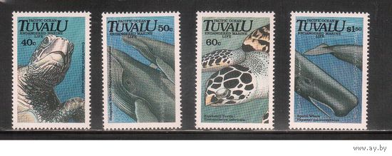 Тувалу-1991(Мих.591-594) , ** ,  Морская фауна, Киты, Черепахи(полная серия)