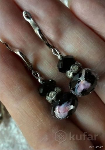 Серьги с фольгированным стеклом.