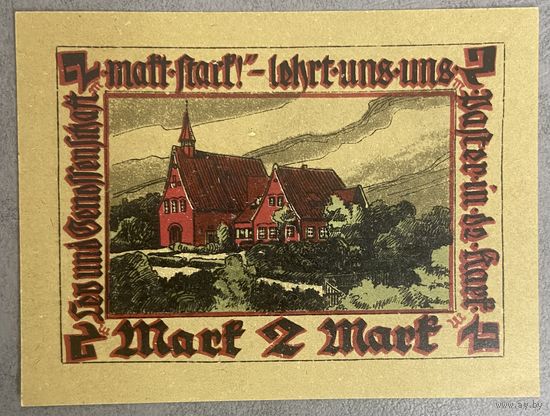 Нотгельд 2 марки Баугеноссеншафт-Айгенхайм 1921 год. Веймарская республика.